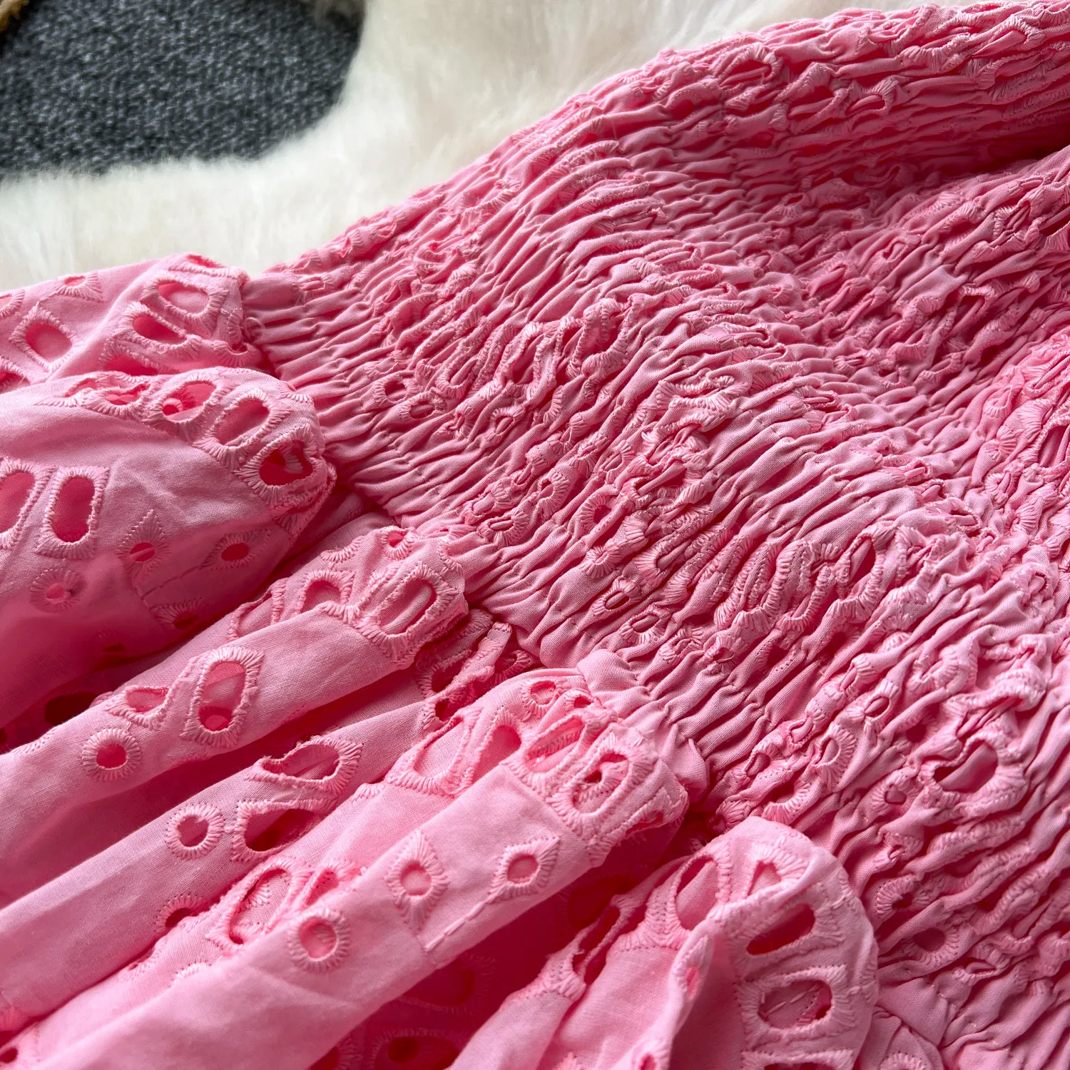 Sexy sleeveless tube top pleated cut out Embroidery ruffle Dress Chic Vintage Evening Party Women Chic summer sweet dresses
