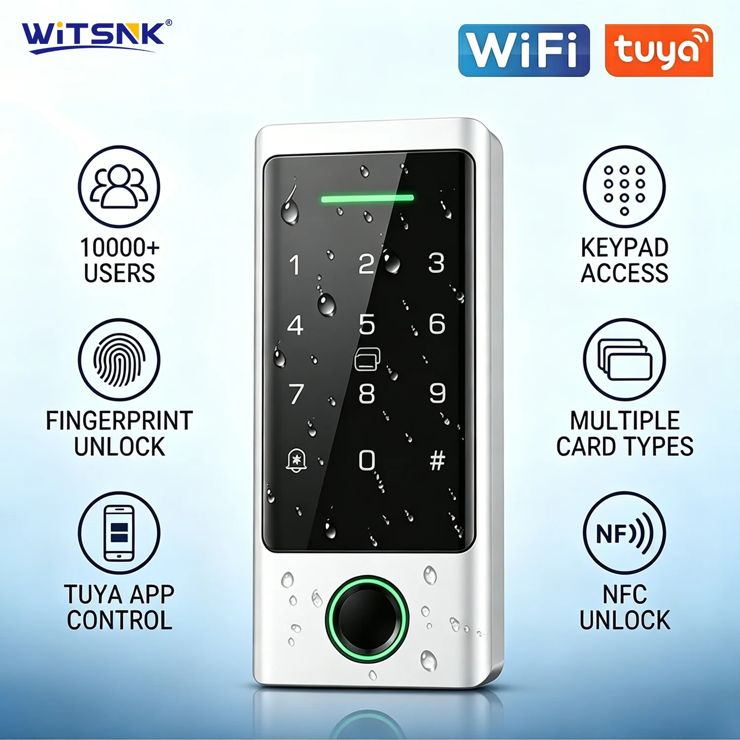 

Tuya WiFi Fingerprint Access Control System IP68 Waterproof NFC Smart Door Lock RFID Dual Frequency Card Reader Keypad