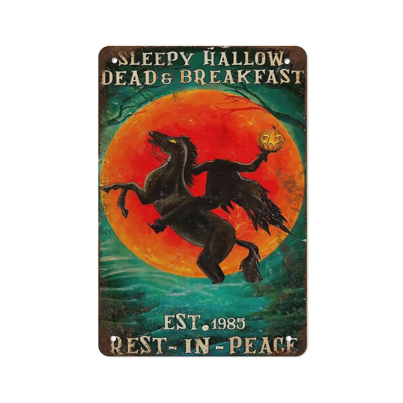 Sleepy Hallow Dead Breakfast Rest in Peace Sign, The Legend of Sleepy Hollow Sign, Headless Horseman Wall Art,Vintage Style Wall