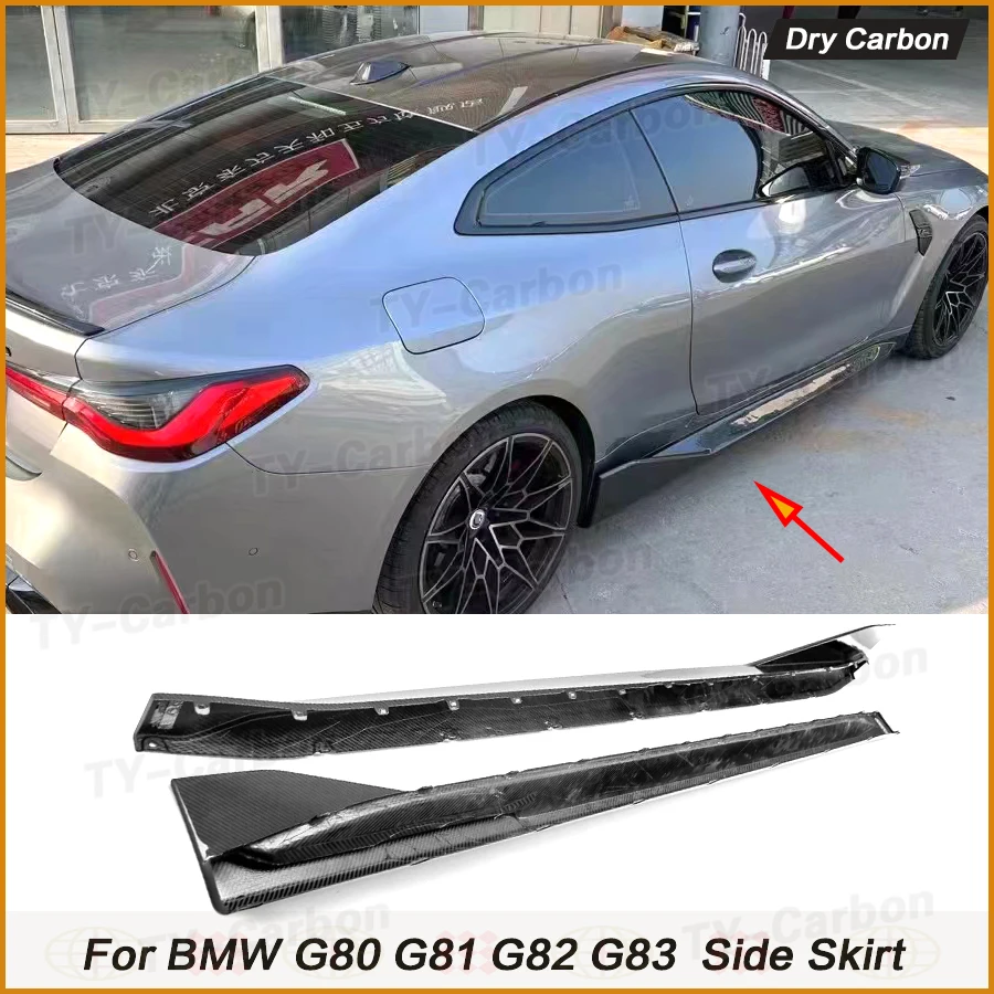 2PCS MP Real Dry Carbon Fiber Side Skirts Panel Extension Body Kit Lip For BMW 3 Series G80 G81 M3 G82 G83 M4 FRP 2021-2024