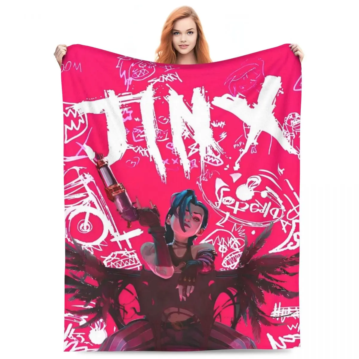 Jinx - Arcane Flannel Throw Blankets Fantasy Animation Steampunk  Blanket for Sofa Outdoor Ultra-Soft Bed Rug