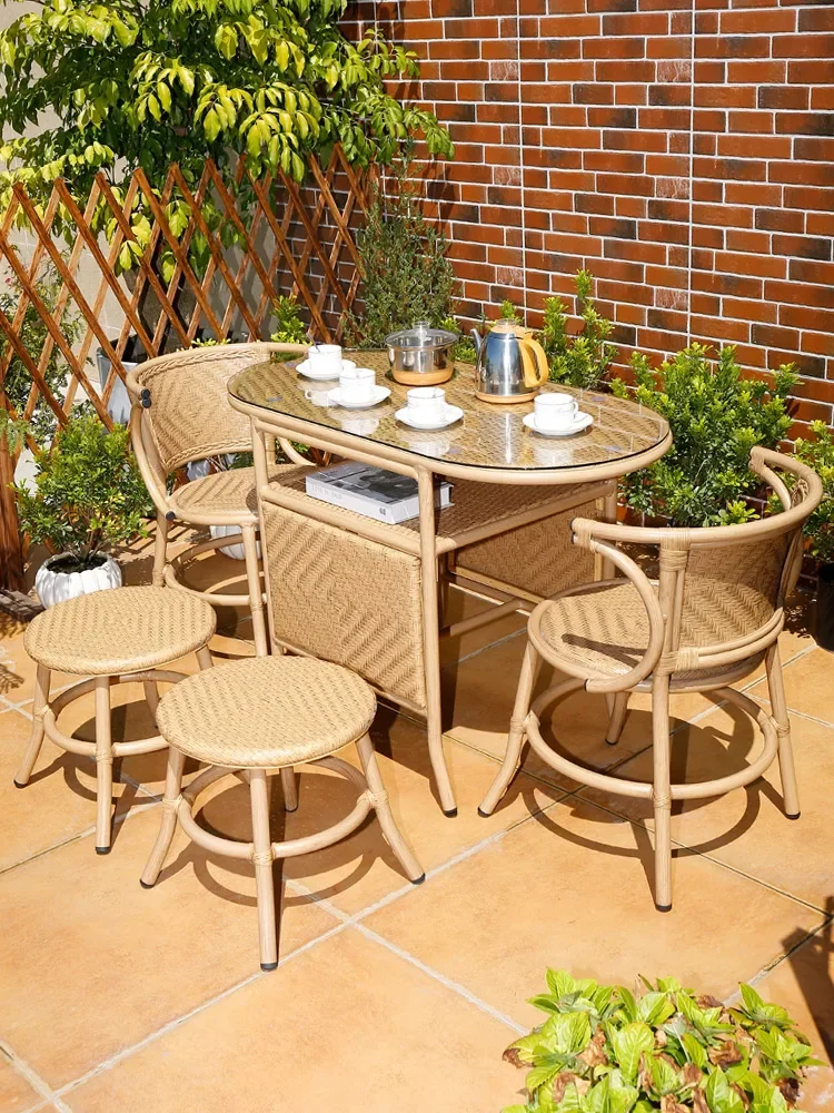 Balcony tea table and chairs, outdoor light luxury, integrated coffee table, small apartment household small tea table set