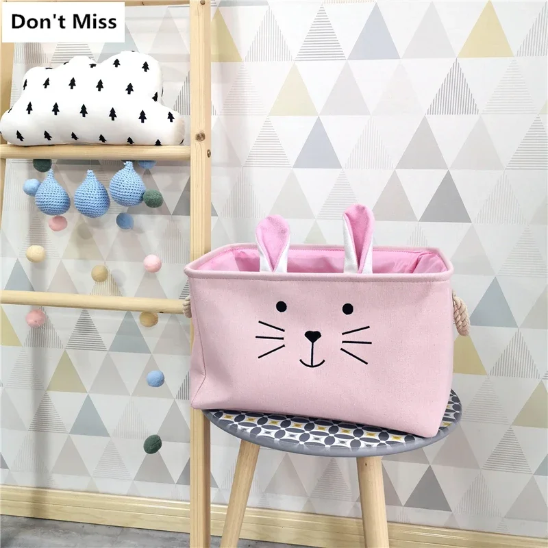 Cute Pink Folding Laundry Basket For Kids Toy Book Storage Basket Sundries Clothes Organizer Storage Box Home Container Barrels