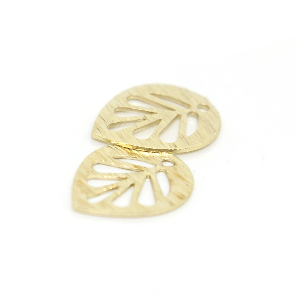 20 Pieces Brass Single Hole Brushed Drop-shaped Hollow Forest Leaves for Making Women's Earrings Necklace Pendant Components