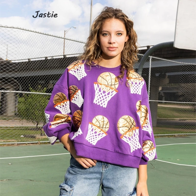 2024 New Basketball Sequin Classic Sweatershirt Shooting Pattern Fall Spring Fashion Pullover