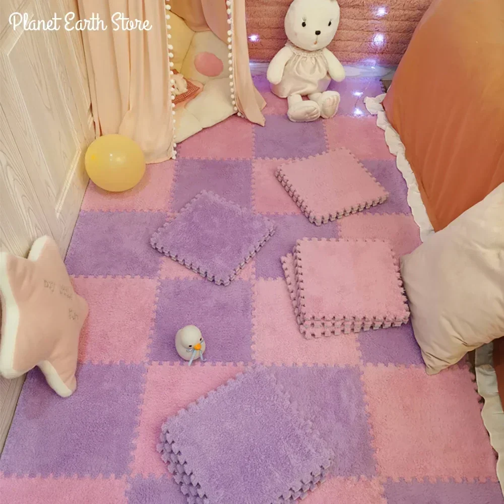 10/20Pcs Soft Plush Baby Play Mat Interlocking Exercise Tiles Floor Carpet Rug EVA Foam Puzzle Mat Long Hair Carpet Pad 30*30 CM