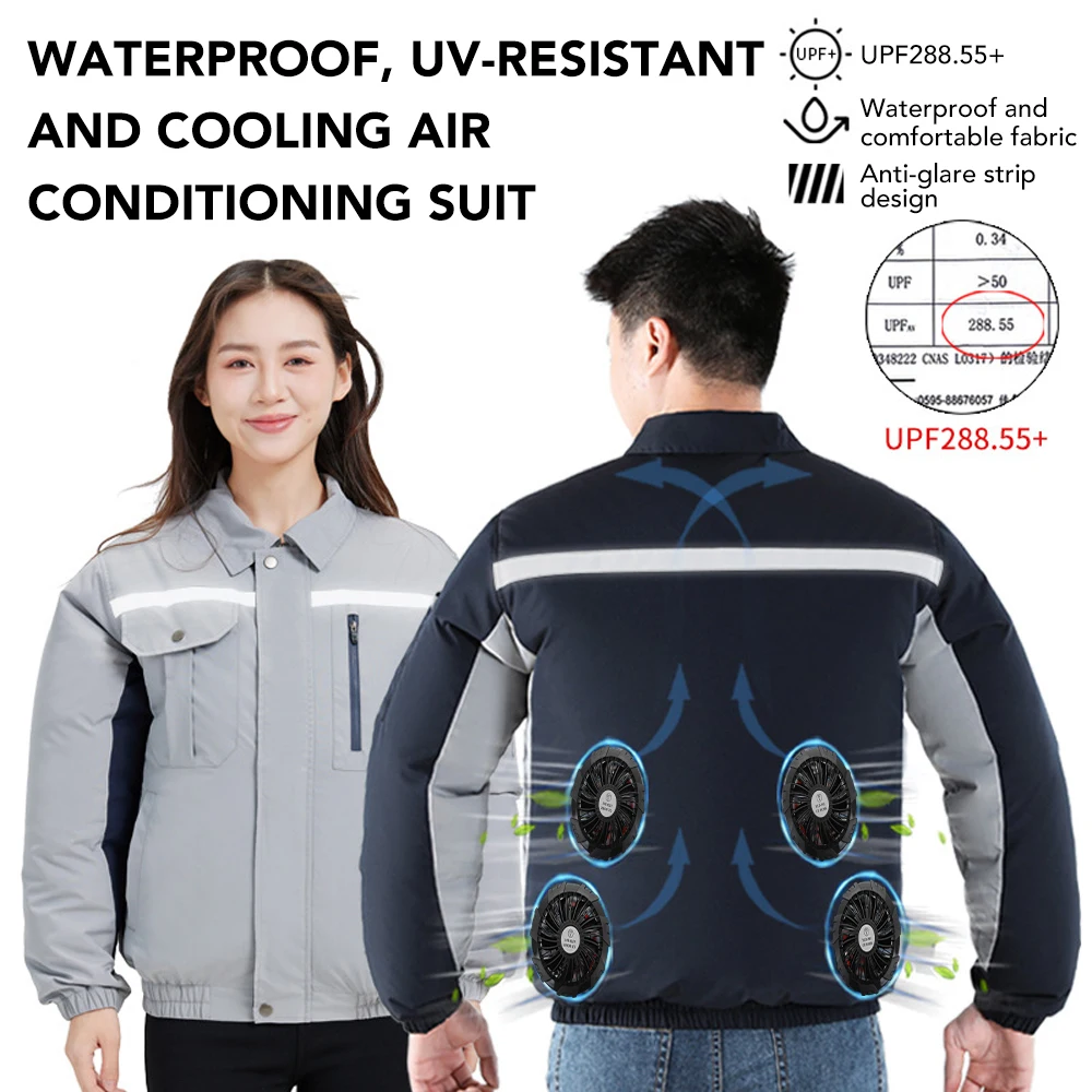 Summer Cooling Fan Jacket Four Hole Men Women Air Conditioning Refrigeration Clothes with Reflective Stripe Outdoor Work Clothes