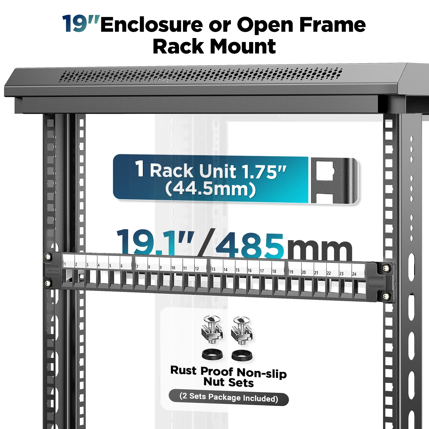 Imagem -06 - Ampcom 1u em Branco Keystone Patch Panel para Cabo Ethernet Rack ou Montagem na Parede com Gerenciamento de Cabos Traseiros 24 Portas 19