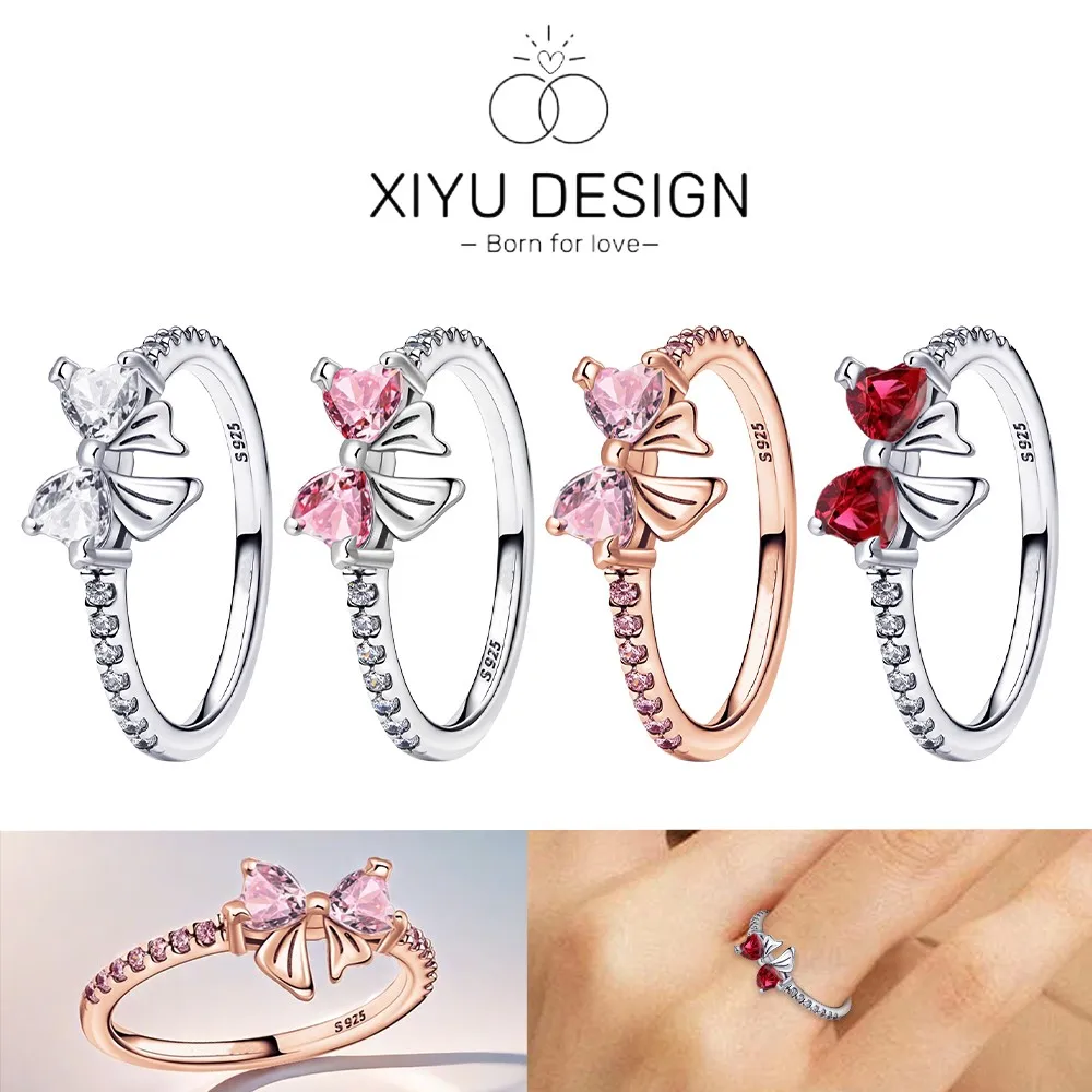 2024 New 925 Silver Ring Zircon Shining Bow Ring Original S925 Finger wedding Ring DIY Women Fine Jewelry Gift