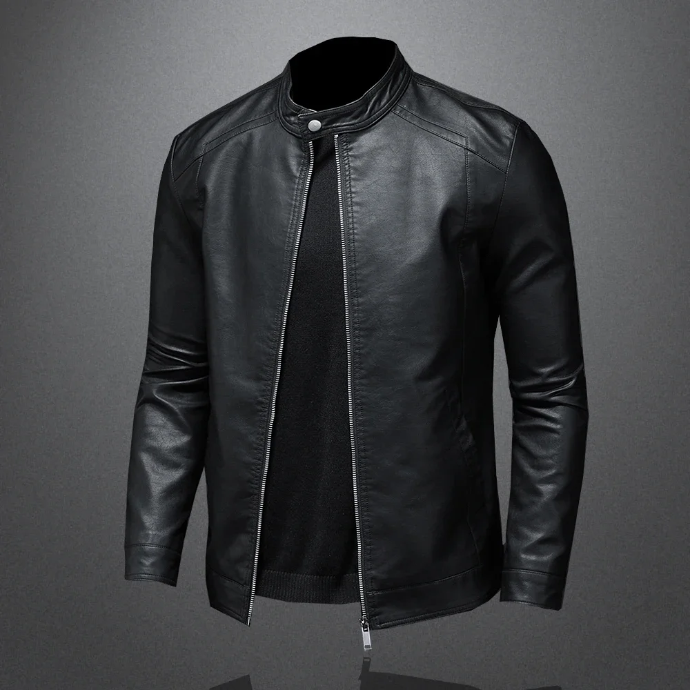 Fashion Slim-Fit Motorcycle Leather Jacket Men\'s Vertical Collar Puleather Jacket Motorcycle Motorcycle Suede Jacket