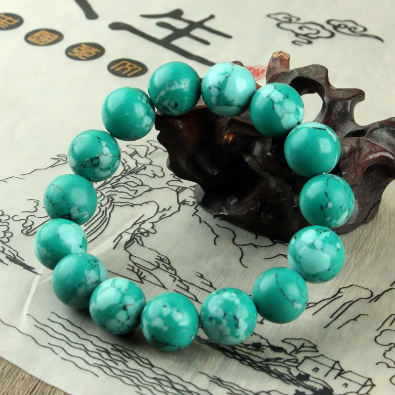 Large Beads plus Beeswax Single Circle Tang Sancai a Variety of Turquoise Bracelet 2pc