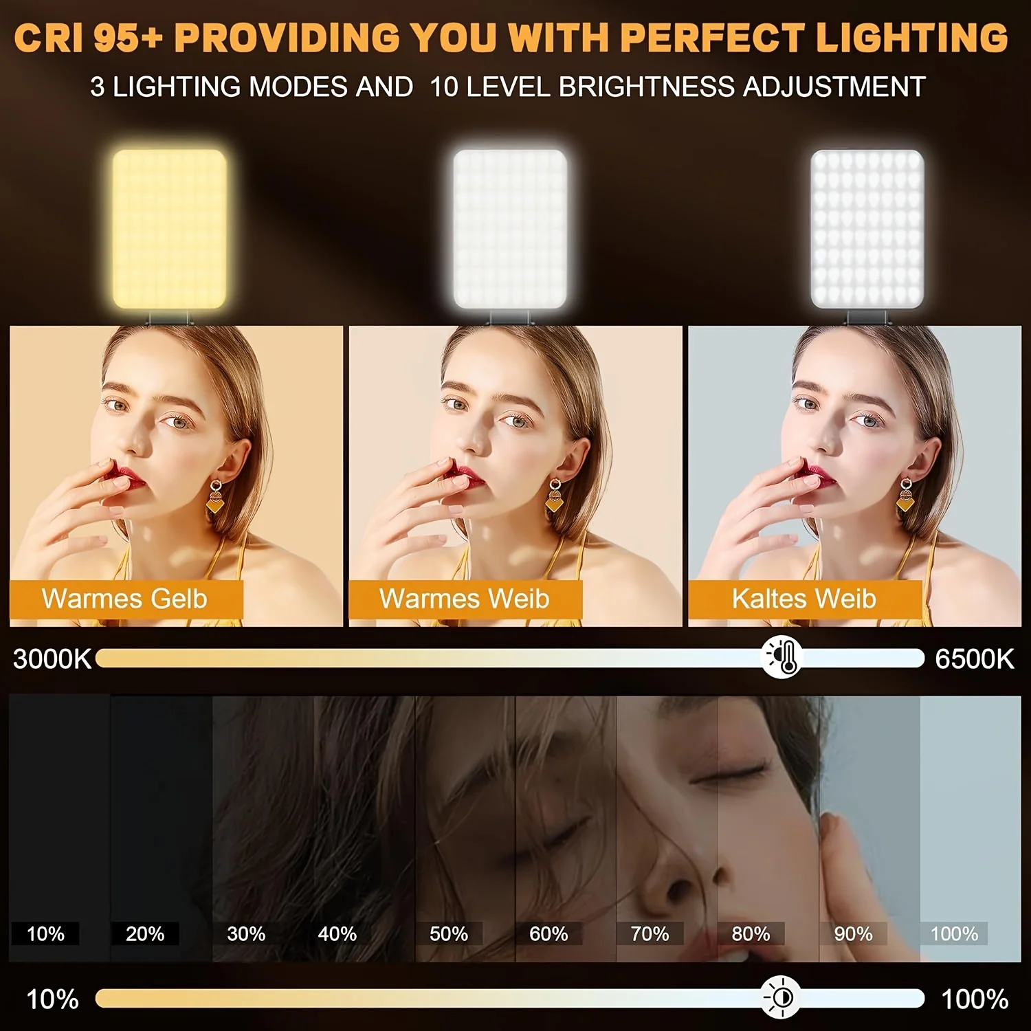 Set di Luci LED Portatili per Foto, con Clip e Adattatore per Treppiede, Ricaricabili, Adatte per Smartphone