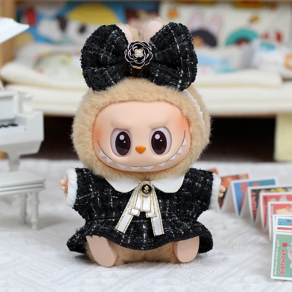 

17cm Labubus Doll Luxury Clothes Customization Fashion Printed Hats Gorgeous Dresses Accessories Dollless Labubu Cute Clothing