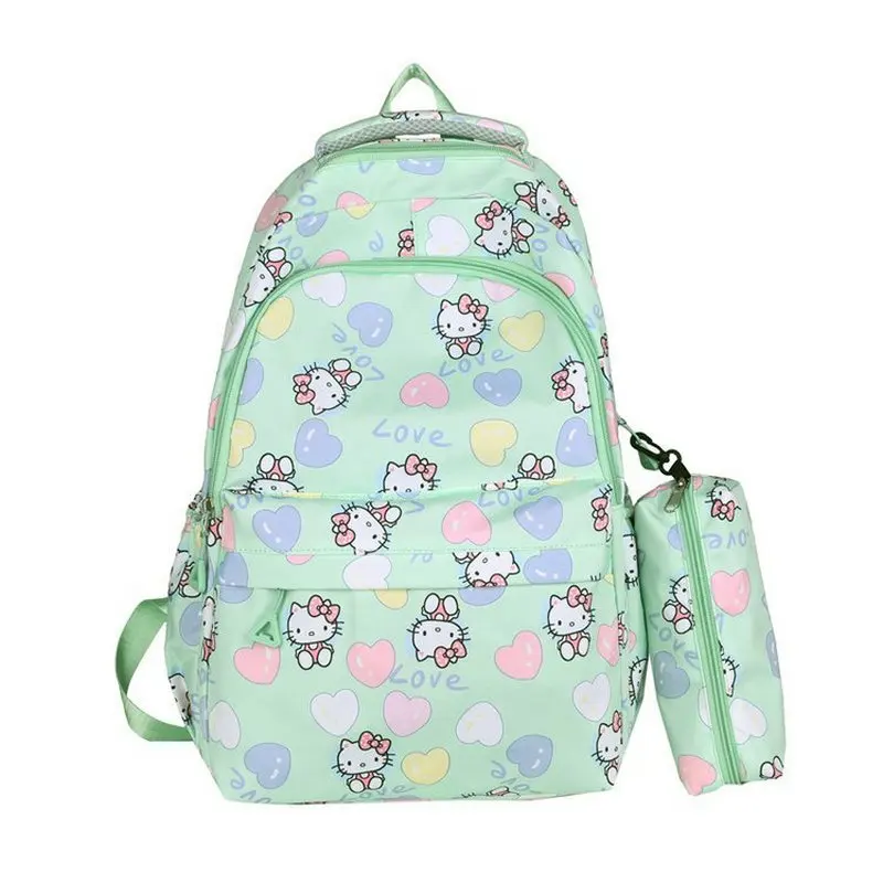 Mochila Hello Kitty com Penbag para mulheres, bolsa de escola fofa dos desenhos animados, bolsa de grande capacidade para alunos do ensino médio