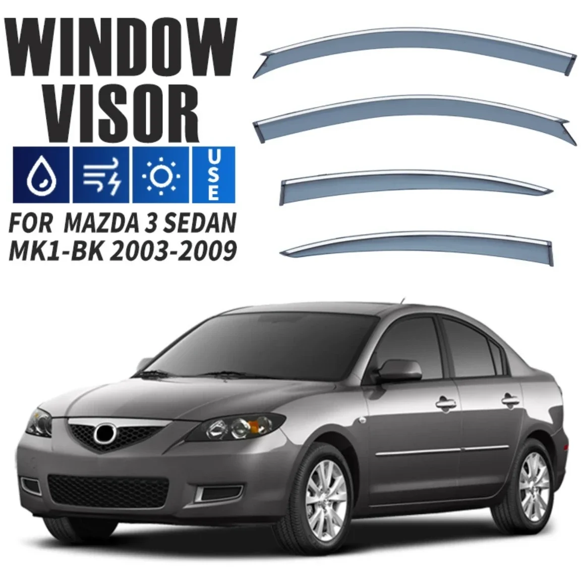 For Mazda 3 2003-2009 sedan Wind Deflectors Rain Guards Door Visor Vent Shades Ventvisor Window Visor Cars Accessories