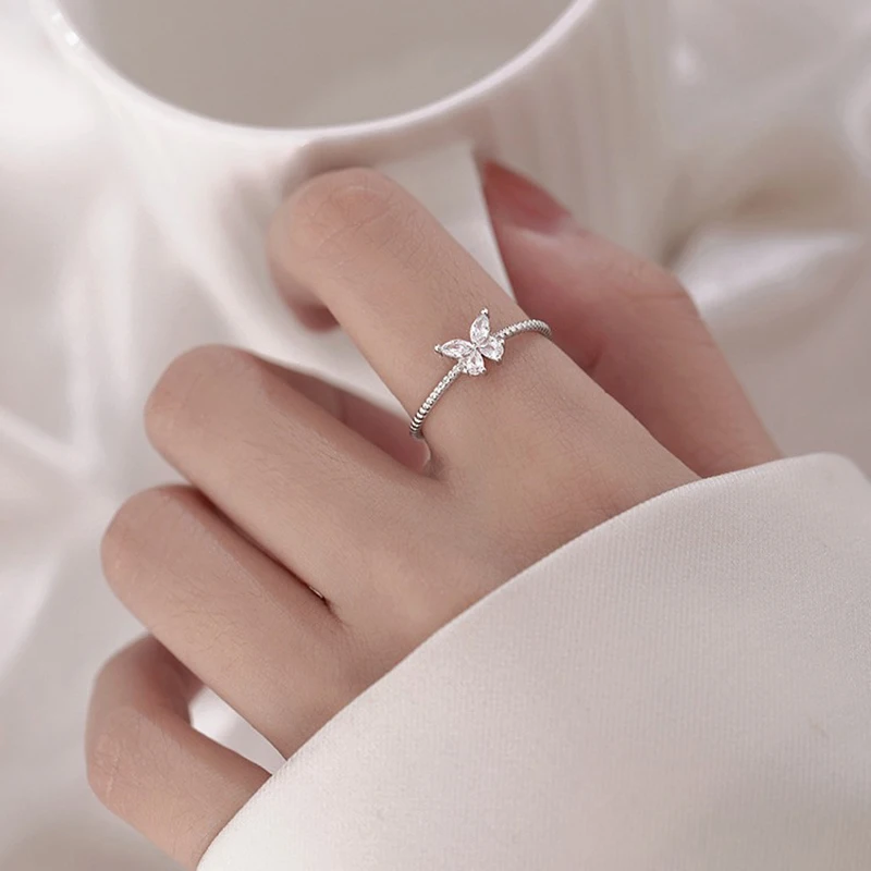 Silver Color Zircon Butterfly Metal Adjustable Ring For Women Party Classic Insect Fashion Jewelry Personality Accessory view 3