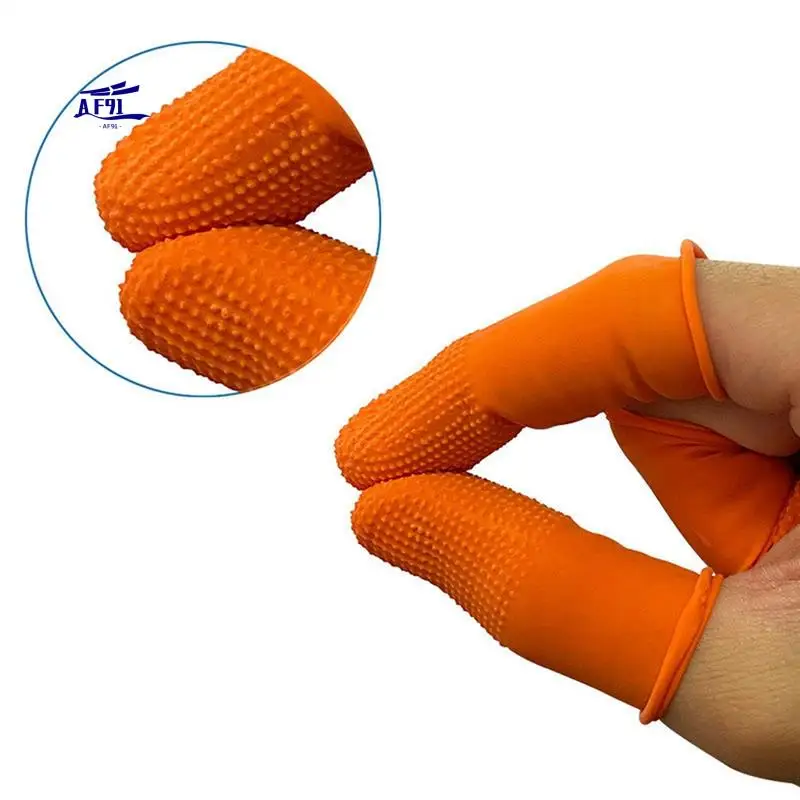 AF91-100Pcs Rubber Anti-Slip Finger Cots Orange Disposable Protective Finger Cots For Electronic Repair Easy Install
