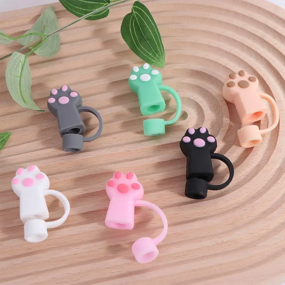 Cute 10mm Cat Paw Straw Cover Spill-Proof Reusable Straw Topper Dust-Proof Straw Stopper Tumbler