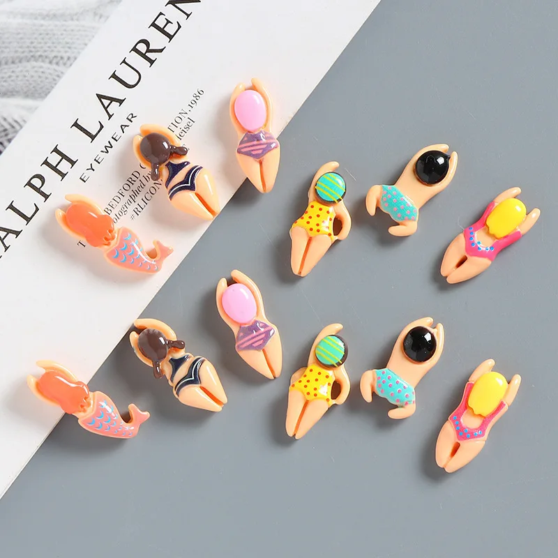 12 Assorted Resin Cartoon Swimming Figurine - Colorful Craft Materials Featuring Unique Swimming Poses And Patterns, Suitable Fo