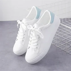 Zapatillas de deporte vulcanizadas transpirables para Mujer, Zapatos de plataforma de cuero Pu, Zapatos informales con cordones blancos, 2024