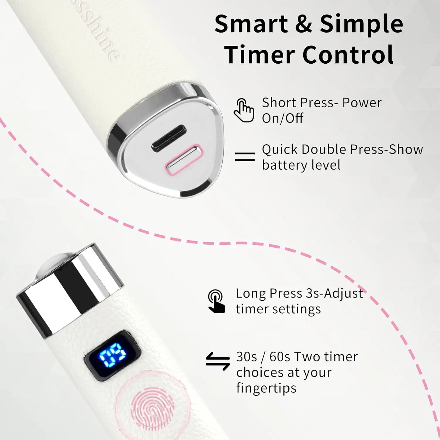 مصباح أظافر محمول بالأشعة فوق البنفسجية، مجفف أظافر LED قابل لإعادة الشحن مع مستشعر تلقائي، مصباح أظافر لاسلكي سريع المعالجة (أبيض)