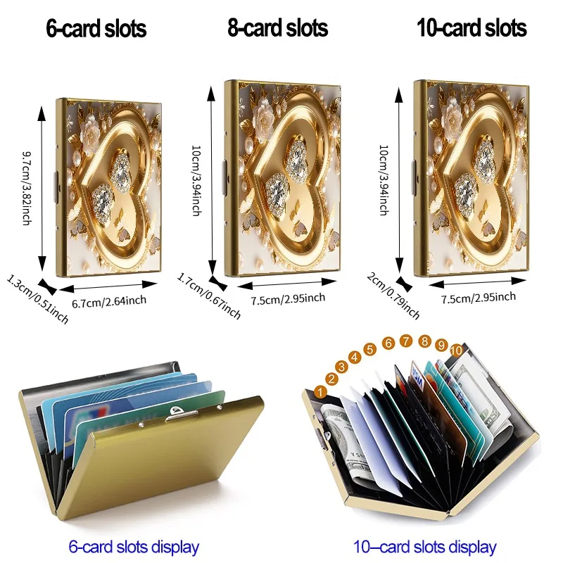 Colorful Heart Anti-Scan RFID 6 8 10 Cards Aluminum Metal Credit Card Holder Slim Blocking Wallet Case Business Protection Hold