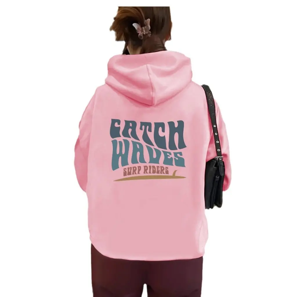 เสื้อสเวตเตอร์ผู้หญิงสไตล์ยุโรปและอเมริกา สำหรับฤดูใบไม้ร่วงและฤดูหนาว มีฮู้ด บุขนแกะ หนา แขนยาว สวมใส่สบายๆ  ลายคลื่น