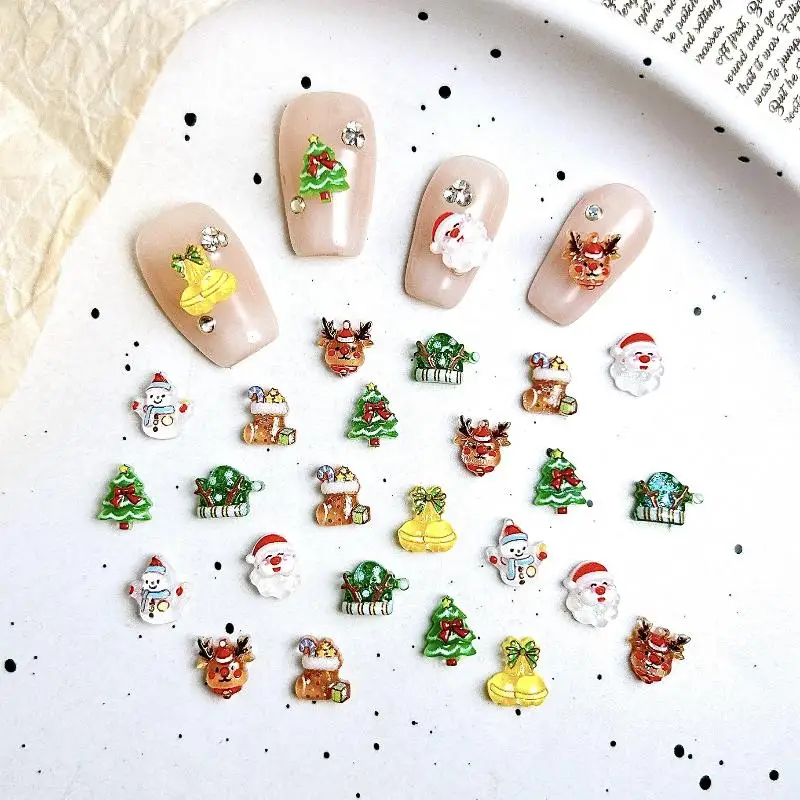30 Uds. De adorable muñeco de nieve, Papá Noel, dijes de resina para uñas, dibujos animados, creativo, colorido, serie navideña, decoraciones artísticas para uñas, uñas DIY