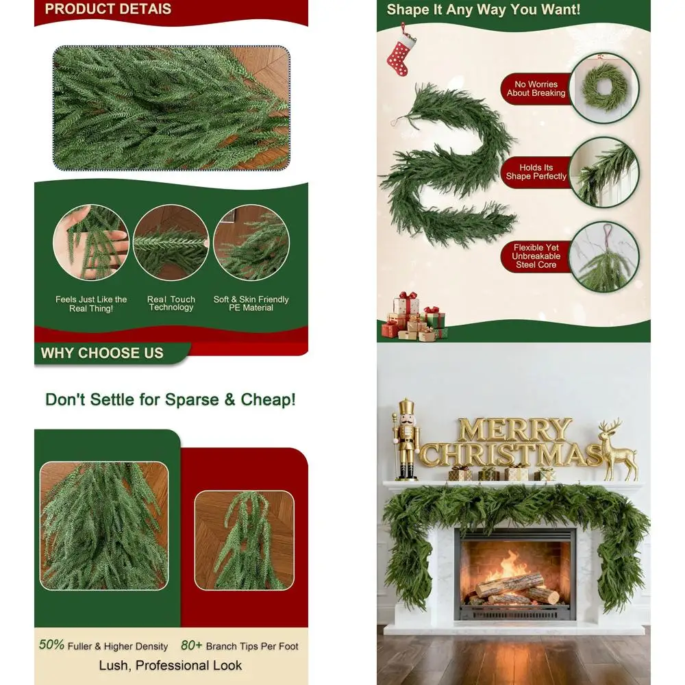 

Artificial Christmas Garland, Ultra Full & Lush Unlit Greenery, 24FT x 6FT, Suitable for Door, Mantle, Fireplace, Stair, Indoor
