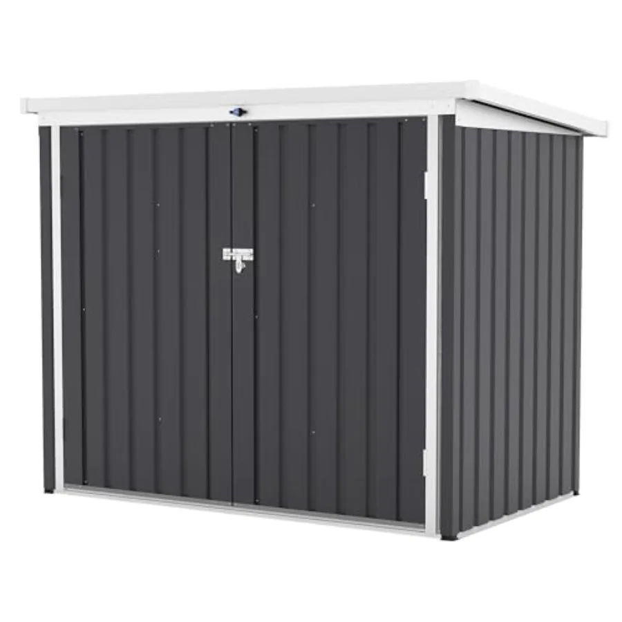 Outdoor storage unit for yard or garden: weather-resistant metal, gray, spacious and secure with double front doors top opening