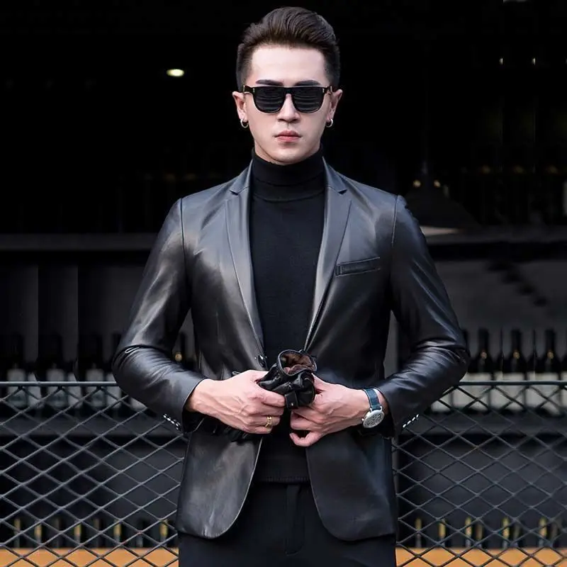 

2022 New Spring and Autumn Men's Jacket Fashion Slim Fit Casual Long Sleeve Faux Leather Jacket Motorcycle Jacket Coats L122