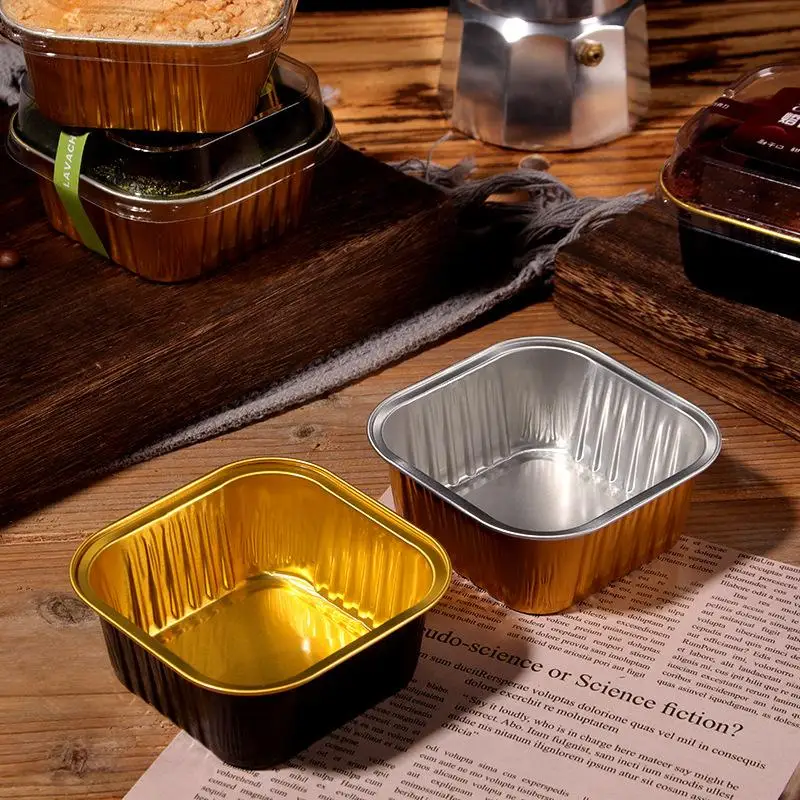 

10Pcs Square Cake Packaging Boxes Square Aluminum Foil Containers Dessert Cups Bread Baked Goods Storage Outdoor Tableware
