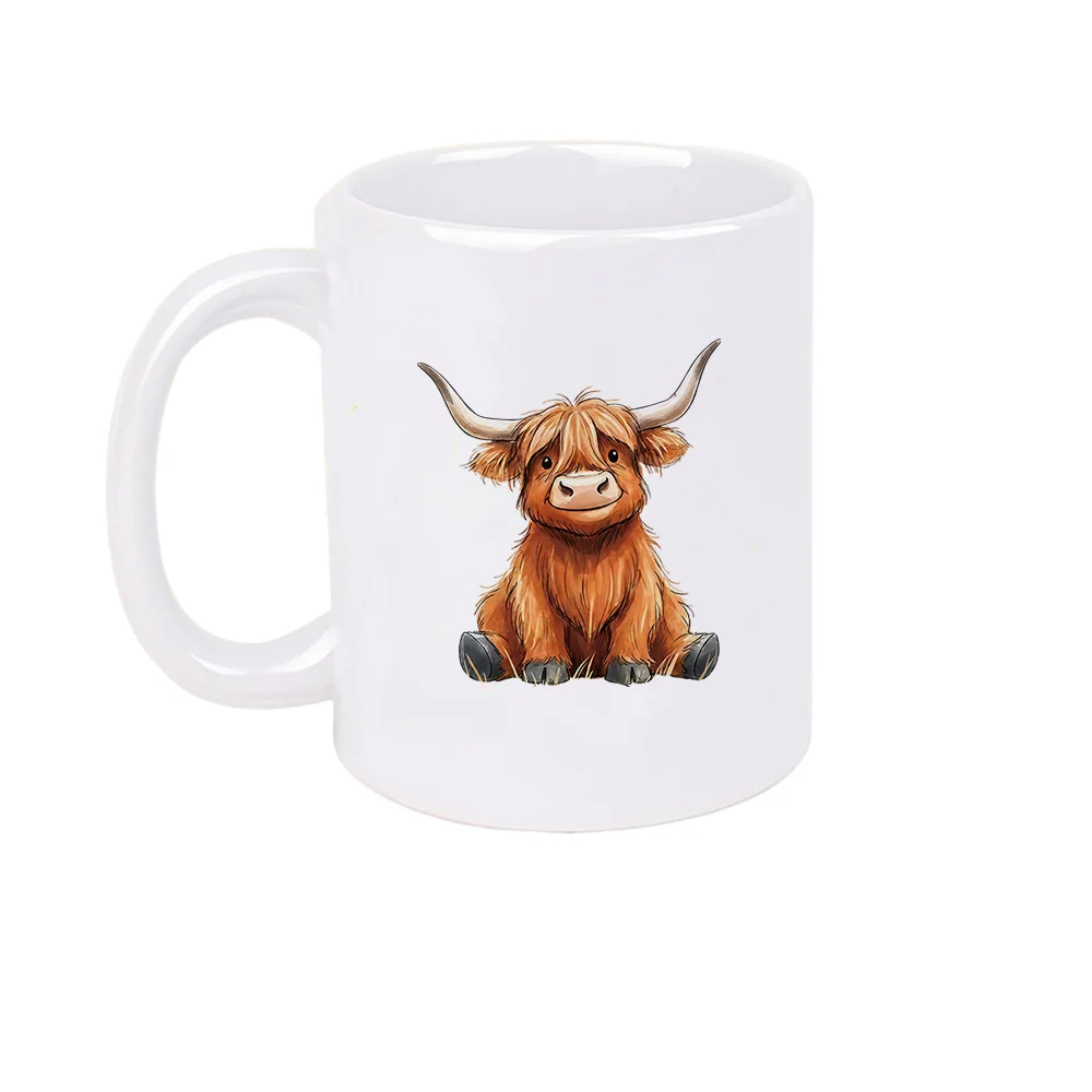 11oz Ceramic Coffee Mug with Cute Highland Cow Print for Home Use Office Drinking Holiday Present Christmas Birthday Party Favor