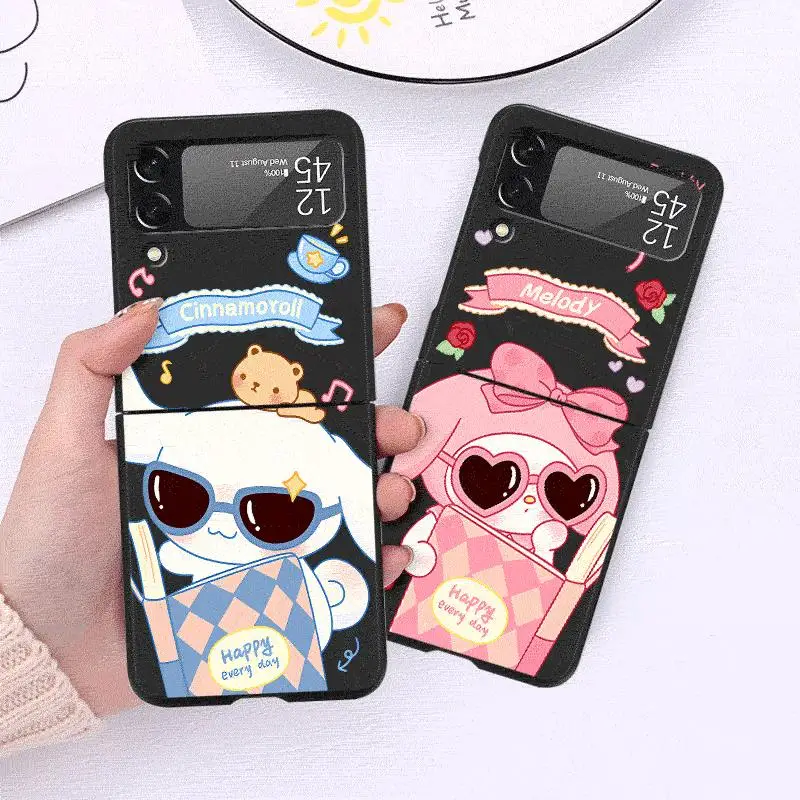 Case for Samsung Galaxy Z Flip 4 3 5 5G Flip Shockproof Capa 6.7 Inches Hard PC ZFlip 4 Phone Cover Cute Cinnamoroll 1 Kuromi