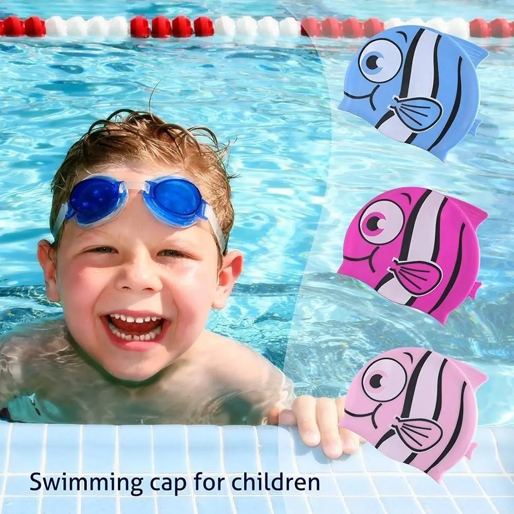 Children\'s Swimming Cap Highly Elastic Cartoon Swimming Cap Rubber Diving Cap Swimming Pool Accessories Children\'s Swimming Cap