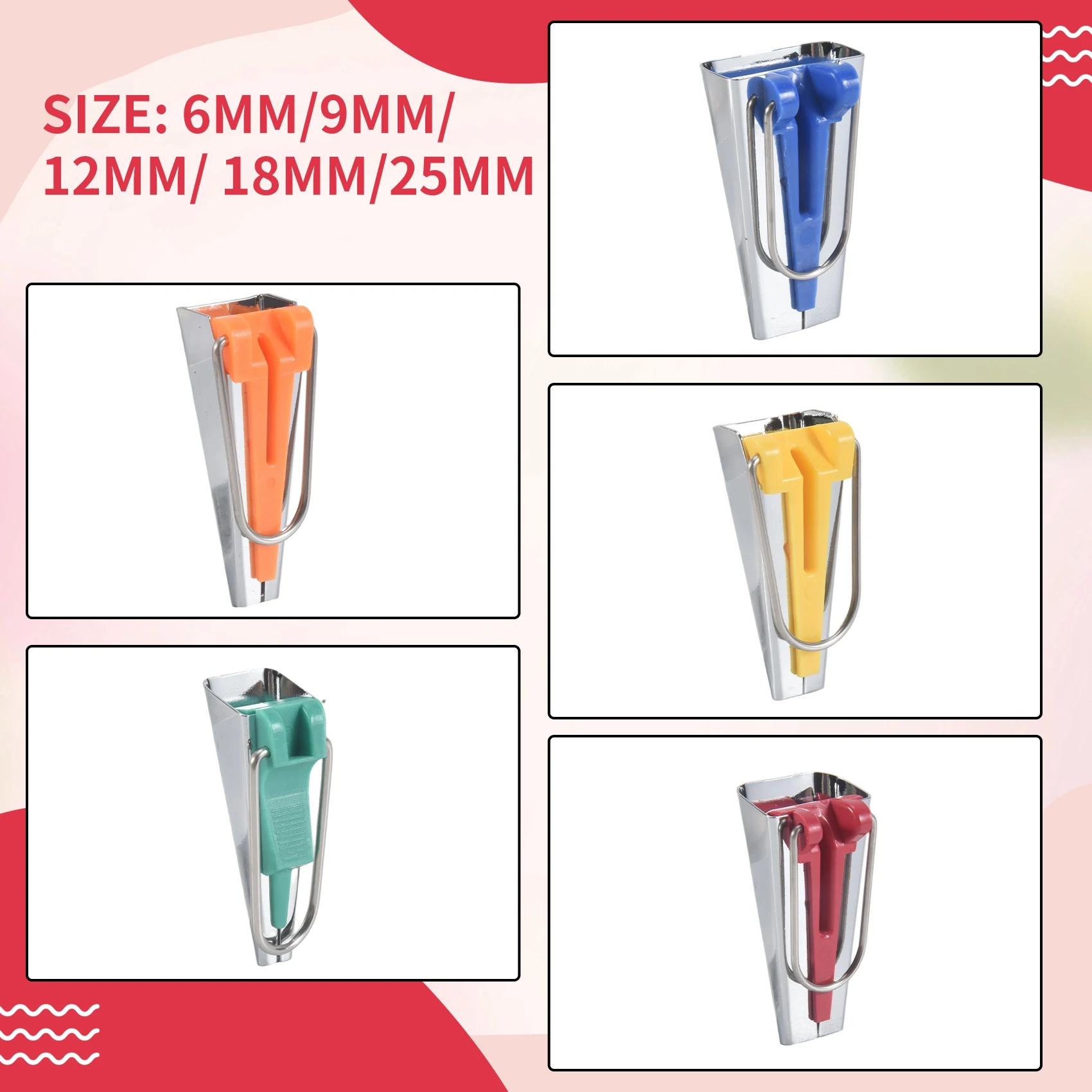 B84B 5Pcs Bias Tape Maker Kit, Sewing Patchwork Tools 6/9/12/18/25mm, Hand Sewing Accessories for DIY Crafts