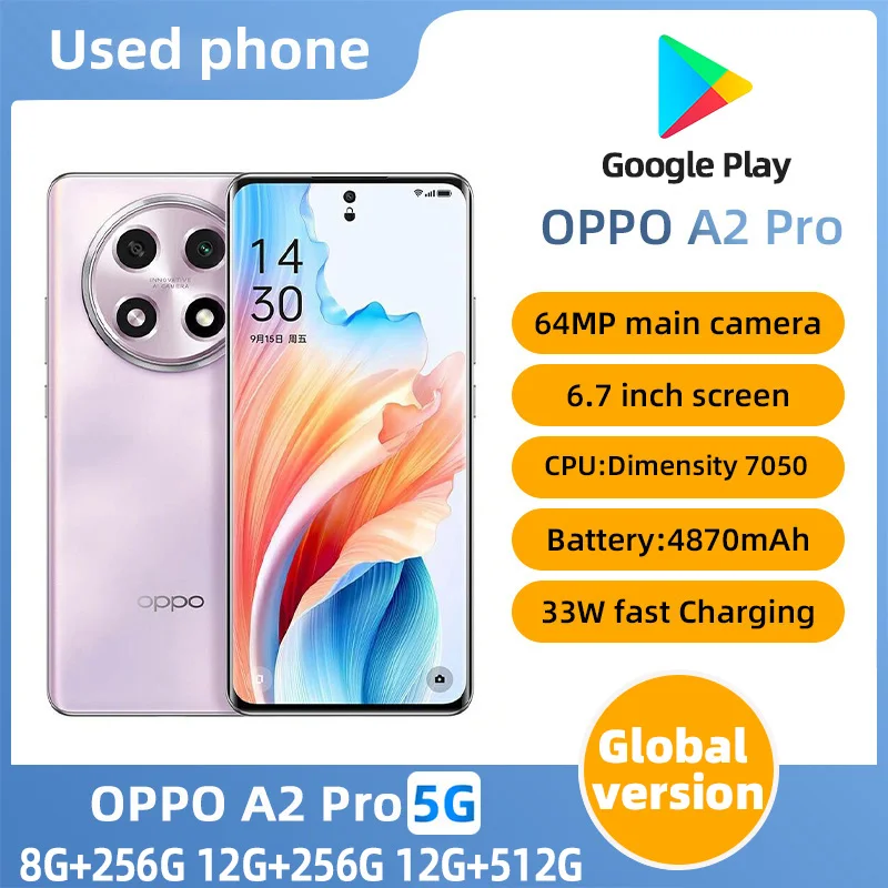 هاتف OPPO A2 Pro 5G بشاشة 6.7 بوصة هاتف ذكي MediaTek Dimensity 7050 بطارية 4870mAh 64MP كاميرا أصلية جميع الألوان هاتف مستعمل #1
