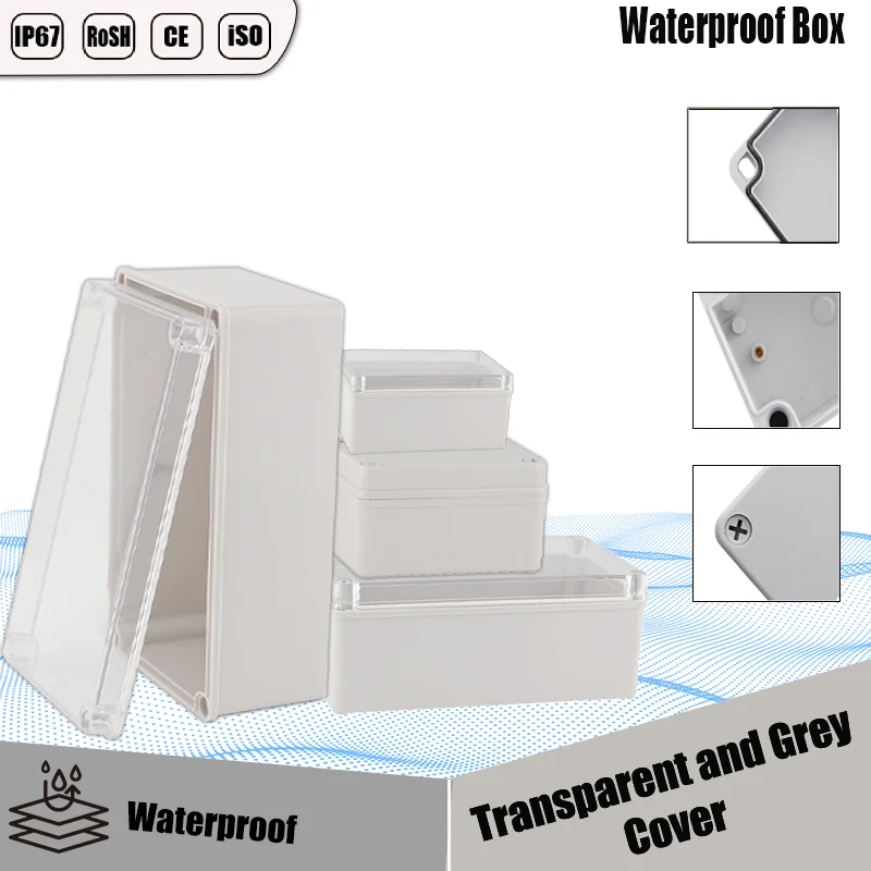 

IP67 Waterproof ABS Gray/Transparent Cover Electronic Junction Box Sealed Enclosure Wire Box KitOutdoor Waterproof Plastic Case