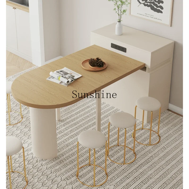 

Cream Wind Island Dining Table Integrated Household Retractable Semicircular Oval Folding Small Apartment Chair