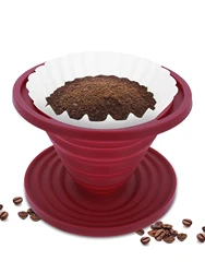 Leeseph Collapsible Pour Over Coffee Dripper for Camp Coffee, Reusable Silicone Coffee Filter Holder for Camping Red