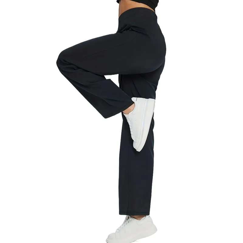 

2025 Sophisticated Straight Leg Trousers Women Elastic Waist Slimming Black Daily Office Casual Pants