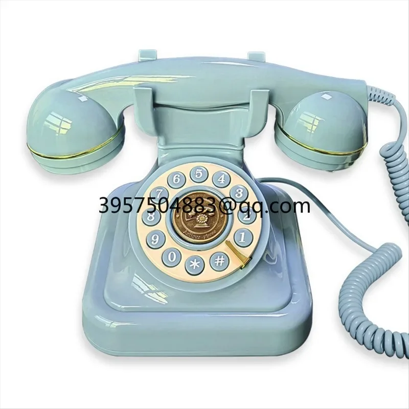 Retro Style Wired Dial Telephone Plug-in Home Fixed Landline Antique European Office Telephone Fashion Decoration Blue