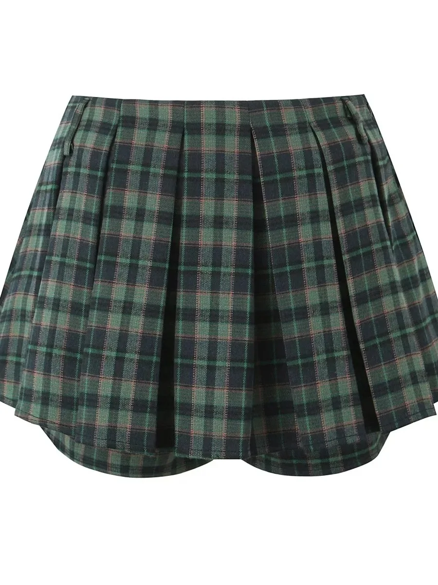 College Style Pleated Skirt Women's Summer High Waisted Slim Contrasting Color Plaid Half Length Skirt A-line Mini Skirt O87R