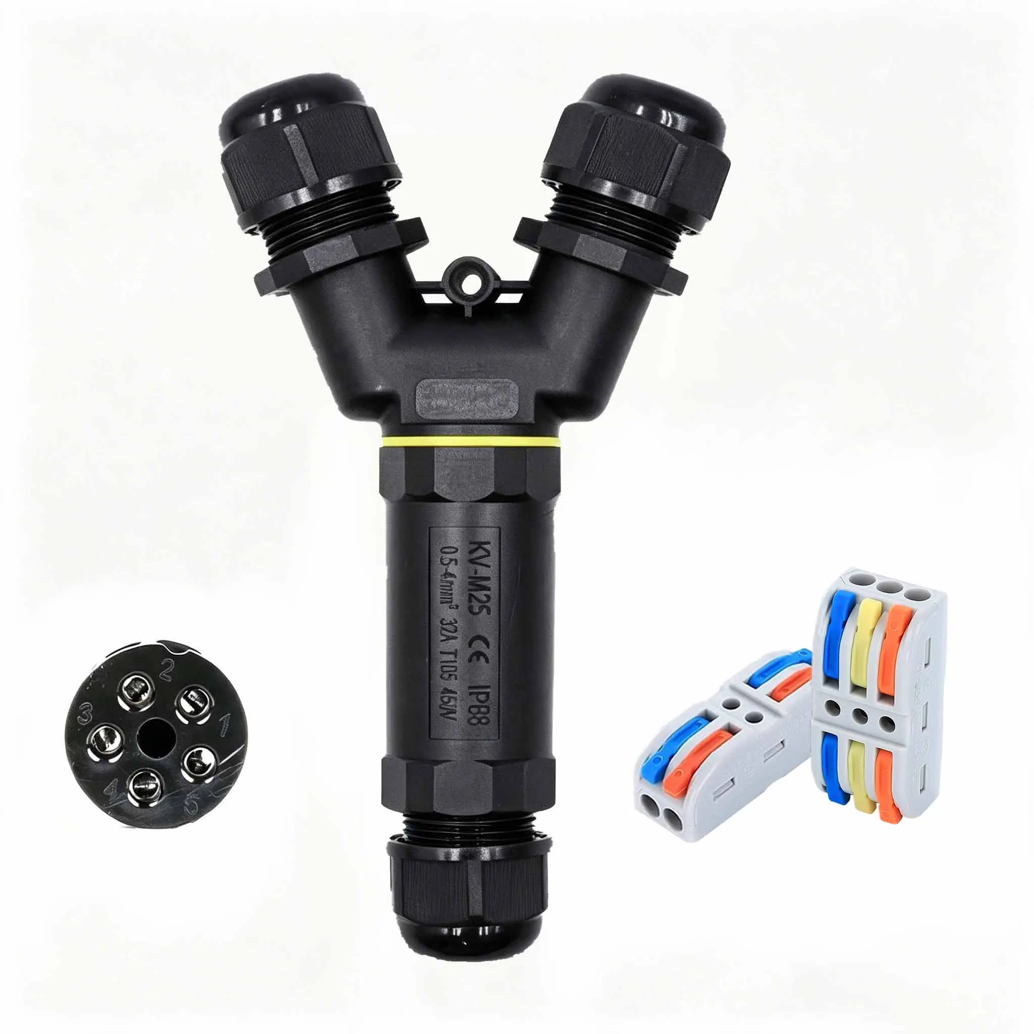 IP68 Waterproof Y Type Cable Outdoor Lighting Sealed Wire Splice Quick Terminal Blocks 2 3 5 Pin Quick Connect Connector