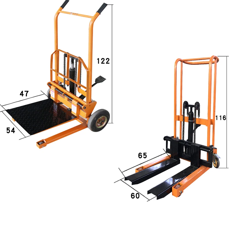 Small Household Hydraulic Ground Cow Trailer, Manual Forklift,  Miniature Lifting Platform Trolley, Light Lifting Truck