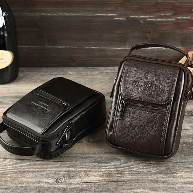 Genuine Leather Men Small Messenger Cross body Fanny Bags Casual Pouch Male Cowhide Handbag Belt Hip Shoulder Bag Waist Pack