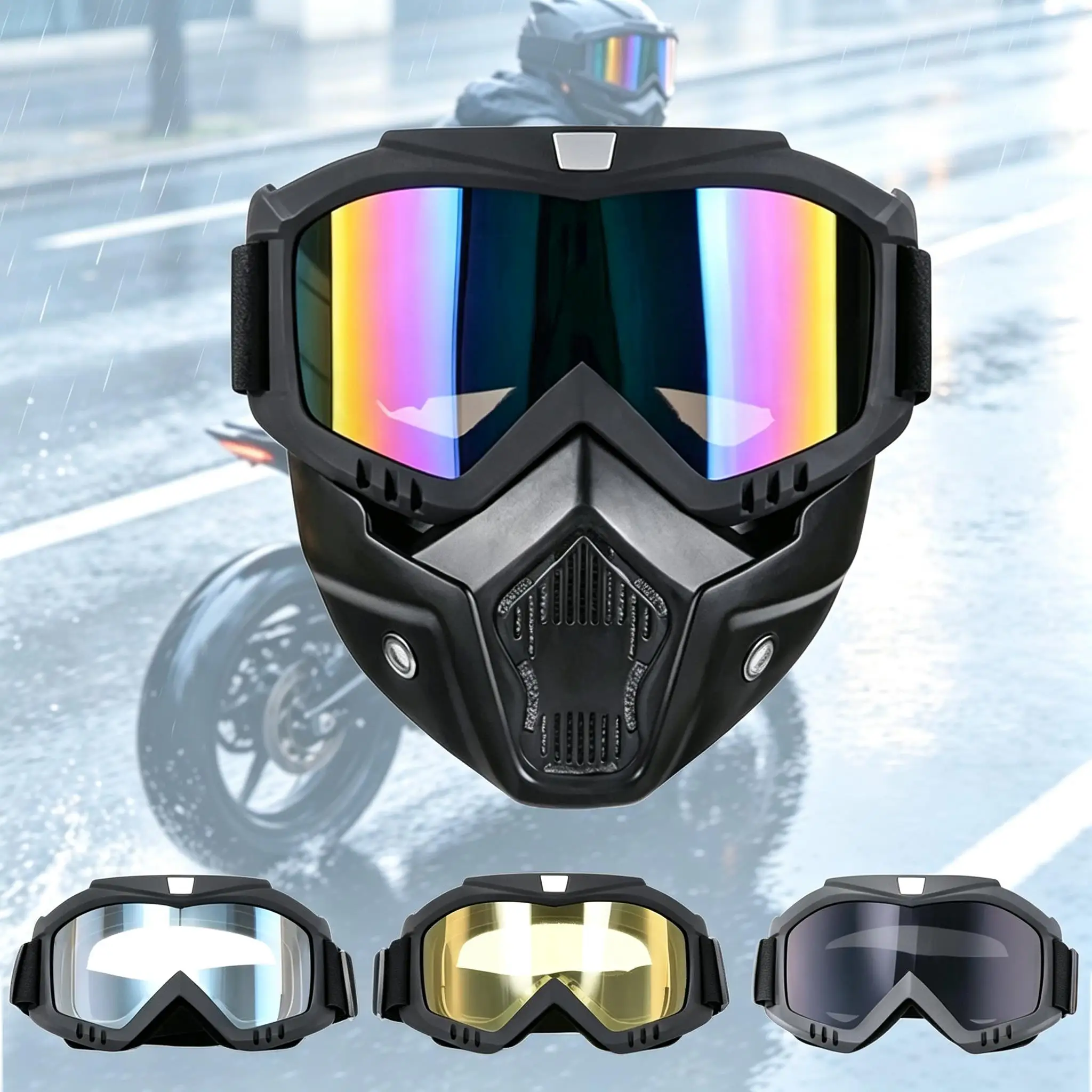 Detachable Face Shield Goggle with Breathable Sponge for Men Women, for Snowmobiling Gobi Winter Snow Outdoor Long Travel