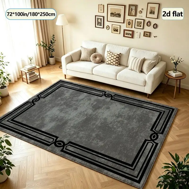 Vintage Distressed Black Frame Carpet Flooring Retro Square Area Rug For Living Room Bedroom Home Floor Decoration