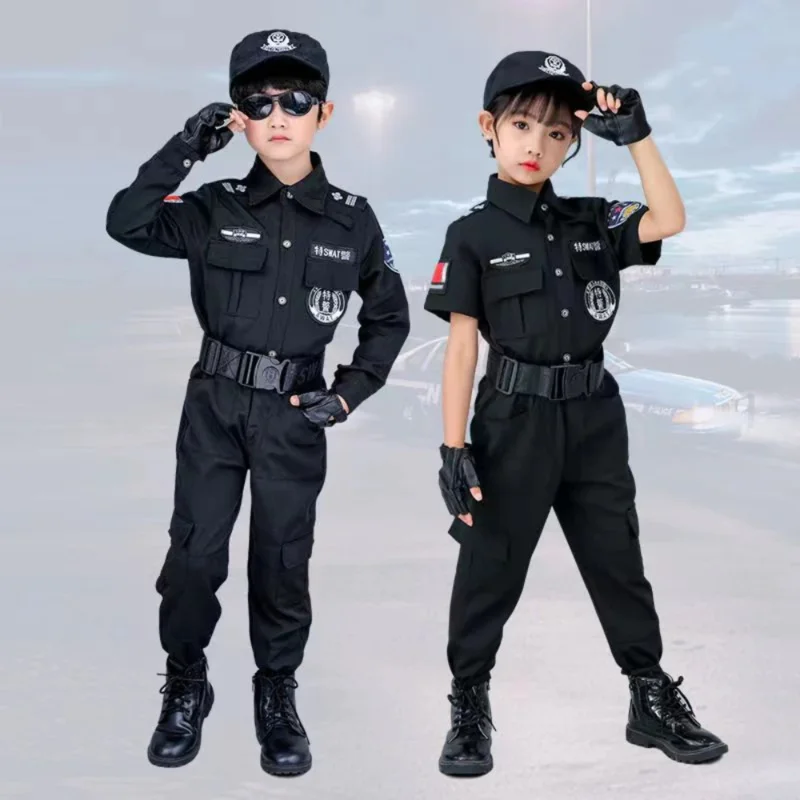 Halloween Policial Cosplay Traje para Crianças, Uniforme da Polícia para Meninos e Meninas, Conjuntos de roupas do exército para crianças, Party Dress Up Gift