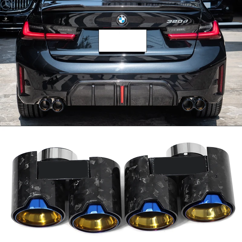 Quad Carbon Fiber Exhaust Tip For BMW G20 G21 320i 320d 330i 330d 330e No Welding Muffler Tip Nozzle Exhaust Pipe Tuning
